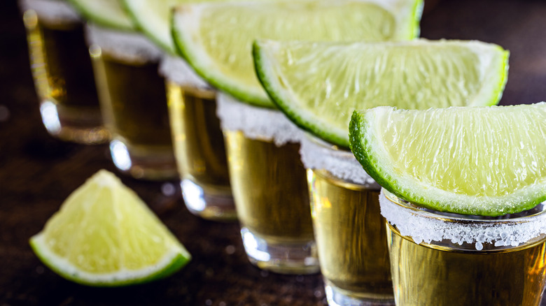 Shots of tequila with lime