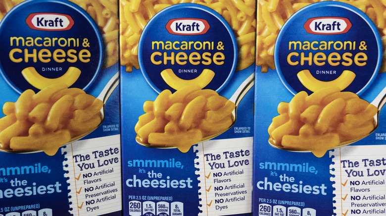 Boxes of Kraft macaroni and cheese