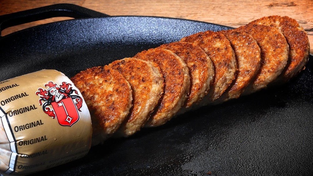 Glier's Goetta slices on a cast iron pan