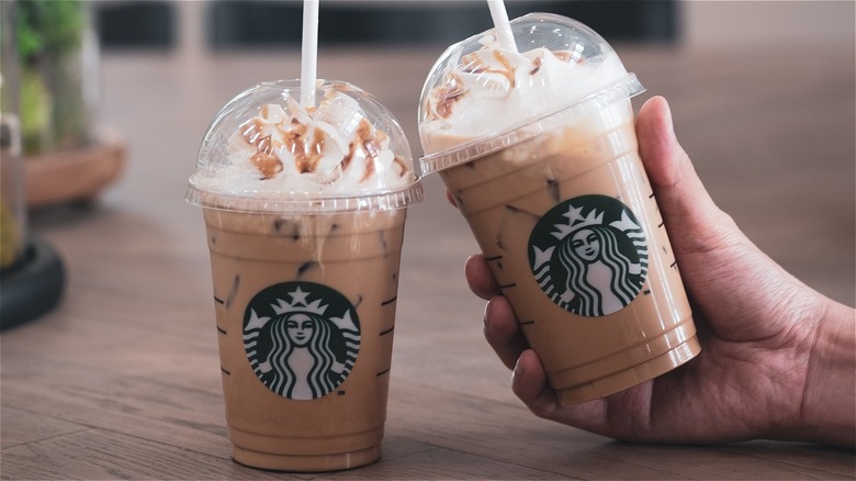 Two iced Starbucks drinks