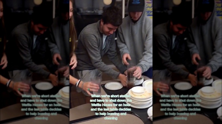 College students helping at waffle house