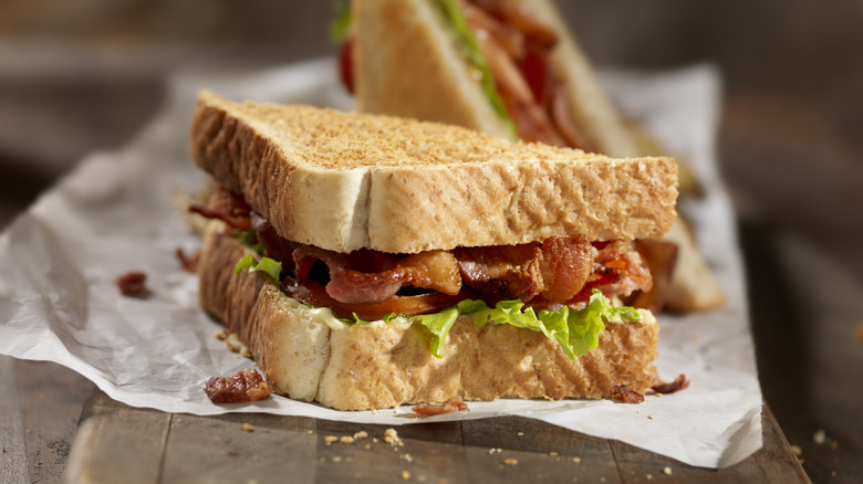 BLT sandwich on paper