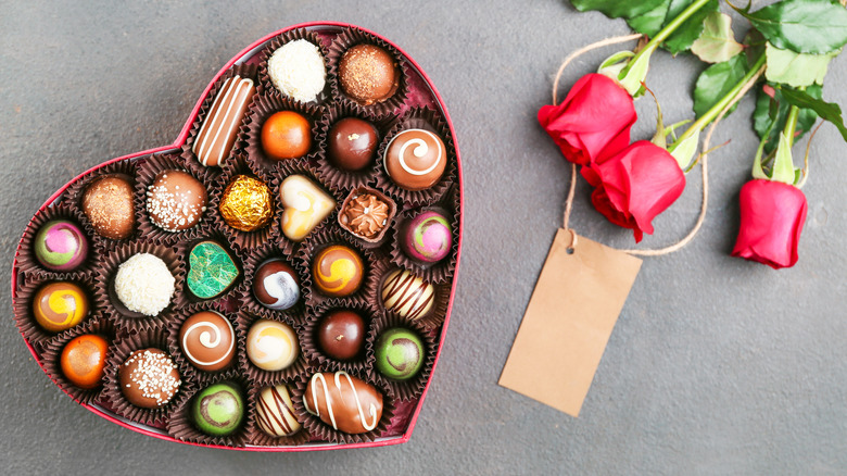 Chocolates inside a heart-shaped box
