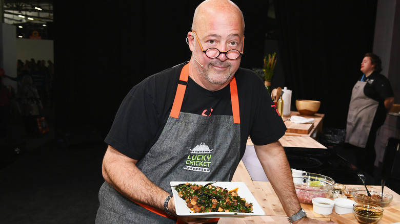 Chef Andrew Zimmern in cooking demo