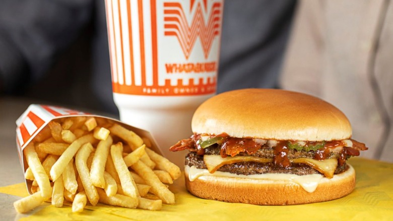Whataburger burger, fries, and drink