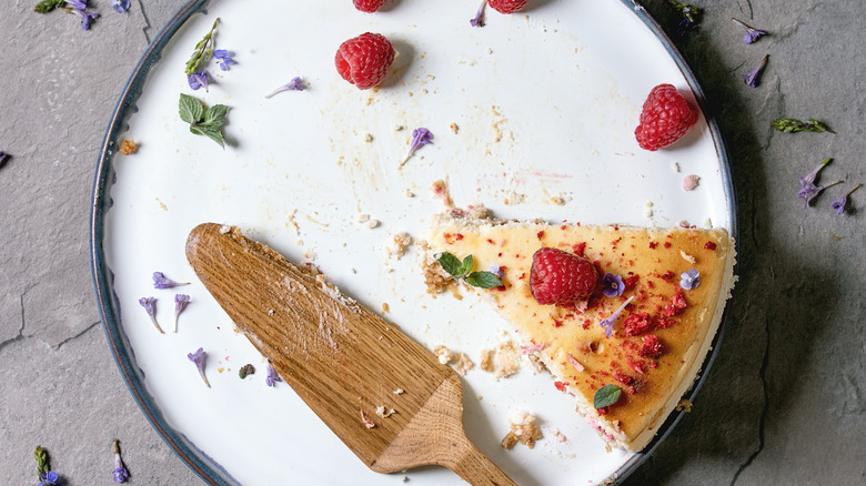 Last piece of pie on plate with serving utensil