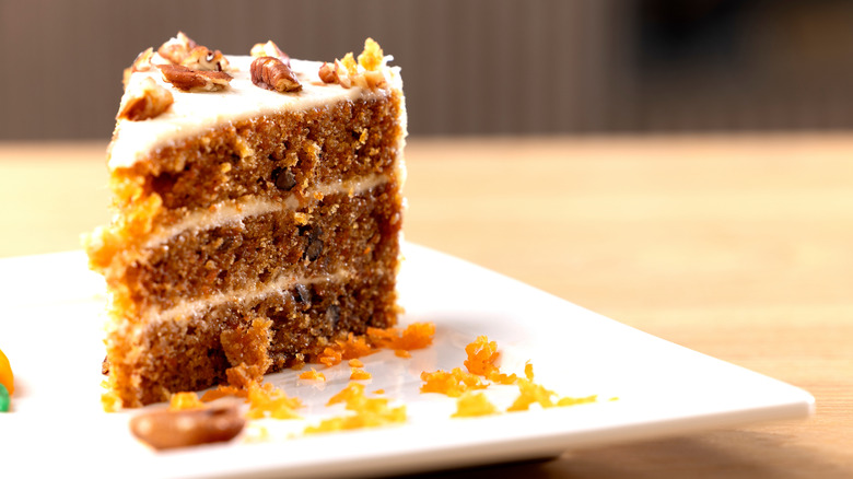 slice of carrot cake with cream cheese frosting