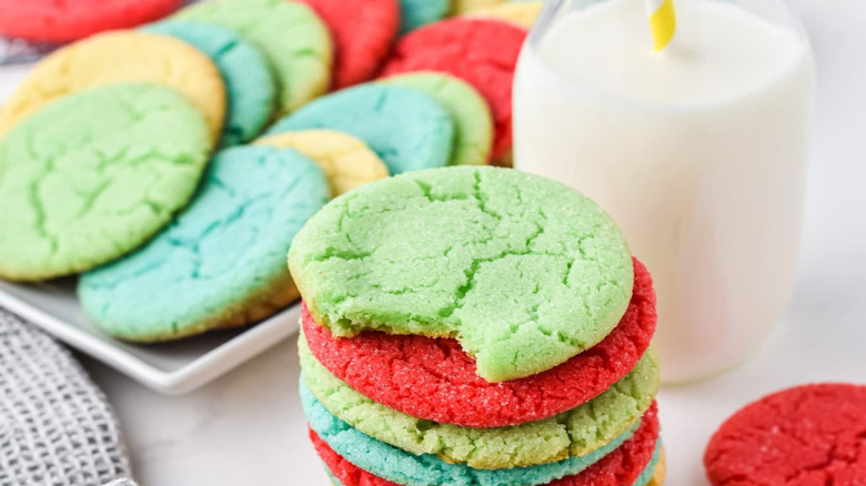 rainbow Jell-O cookies with milk