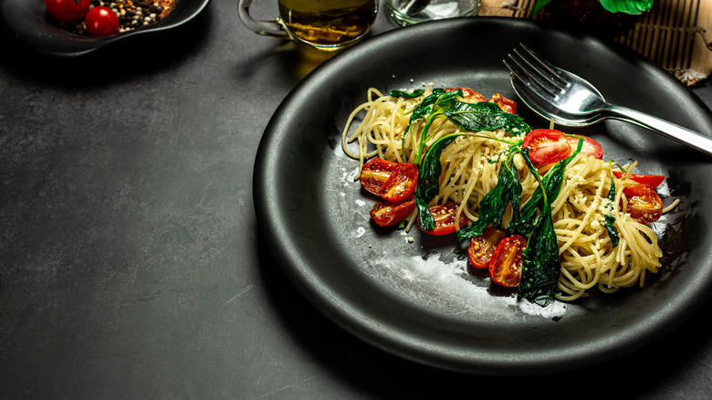 pasta with wilted spinach