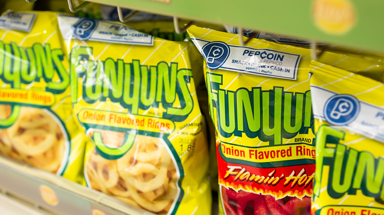 Bags of Funyuns in a grocery store