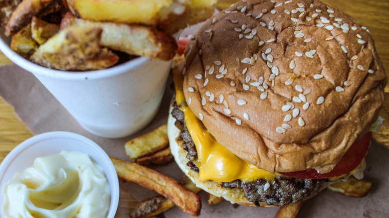 Five Guys cheeseburger and fries