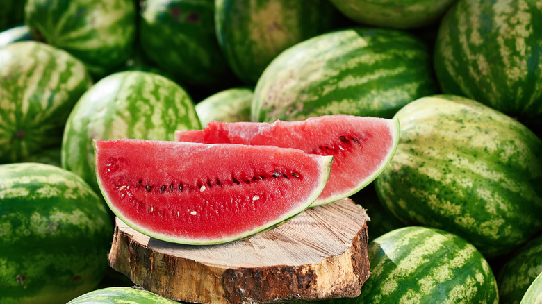 Cut watermelon on a stump