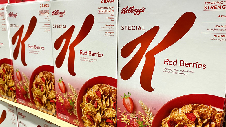 boxes of Special K red berries cereal on store shelf