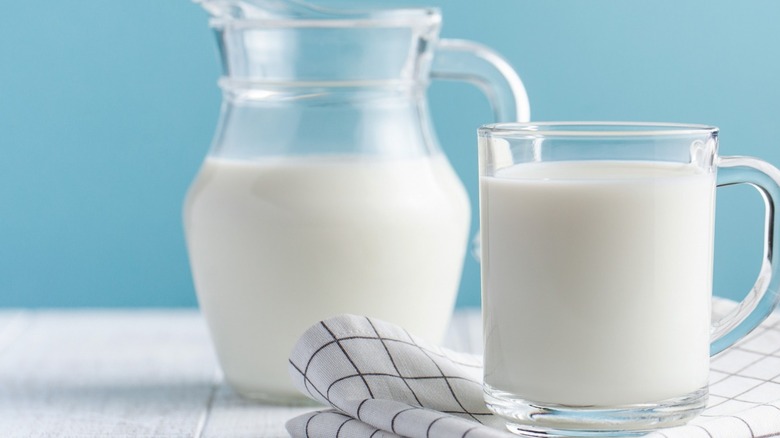 Pitcher and glass of milk