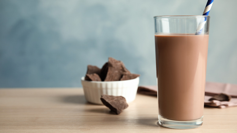 Chocolate milk on a brown wood table