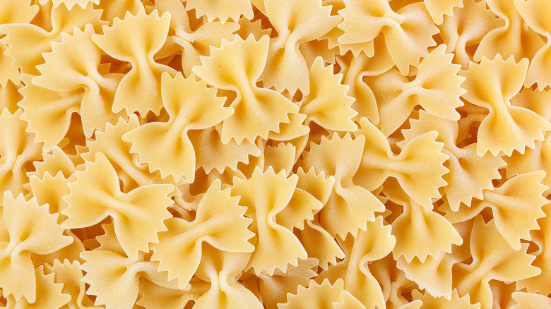 Bunch of uncooked bowtie pasta