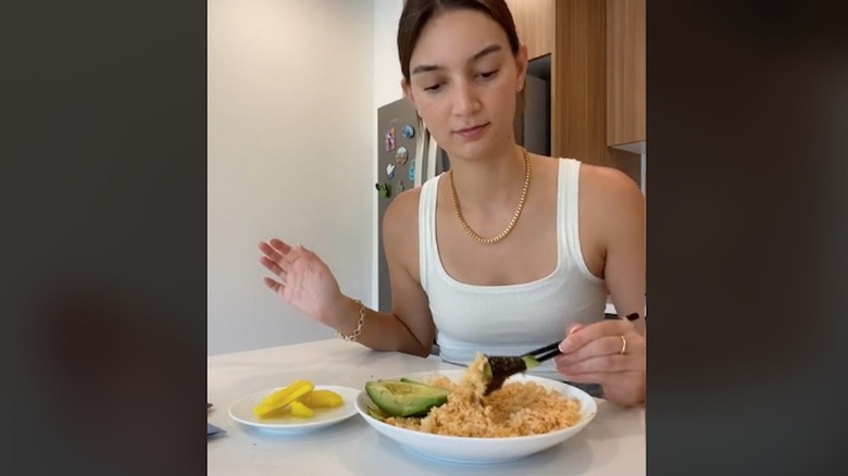 Emily Mariko with salmon rice bowl