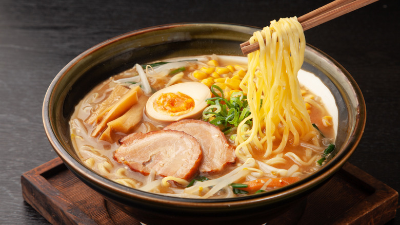 bowl of miso ramen with soft boiled egg