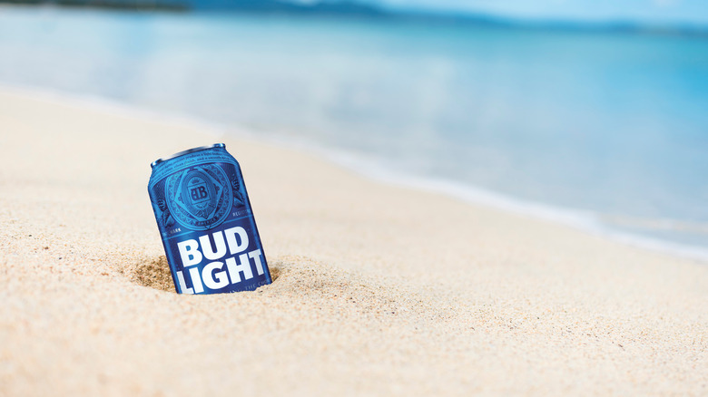 A can of Bud Light on the beach