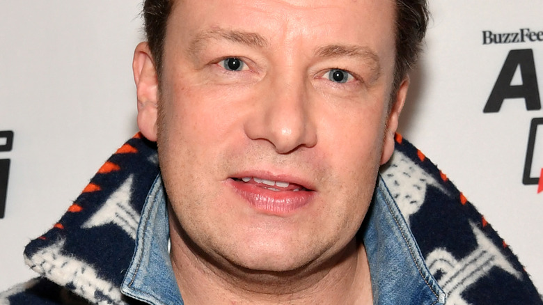 Jamie Oliver with mouth slightly open