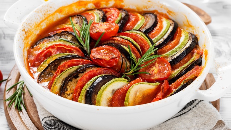 Ratatouille and vegetables in dish