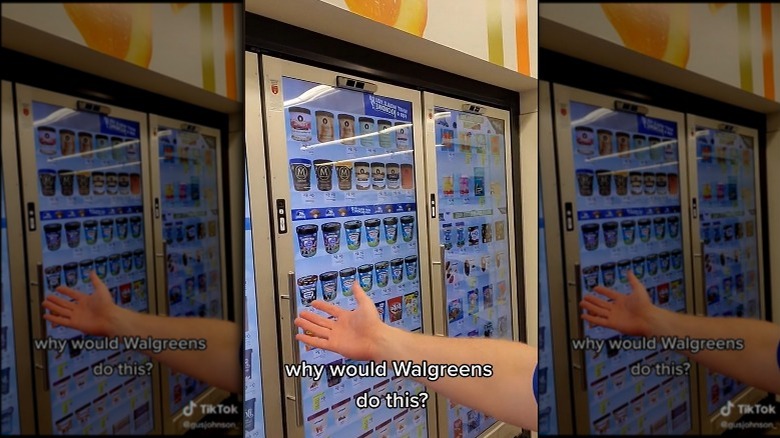 tiktoker showing walgreens digital cooler doors