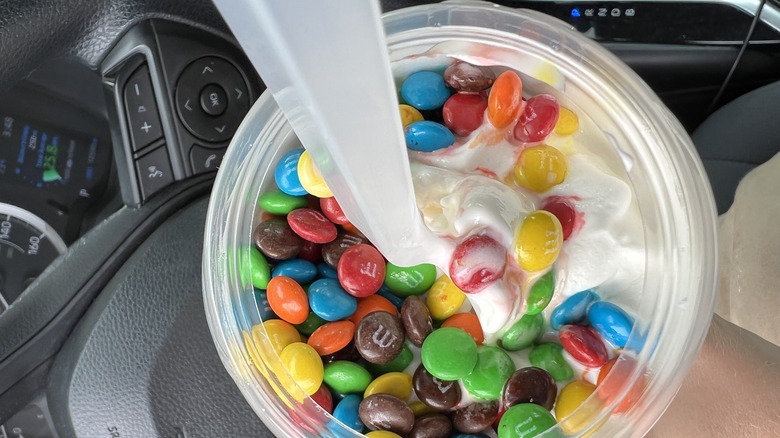 McDonald's M&M McFlurry in car