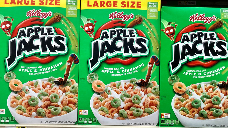 Boxes of Apple Jacks on store shelves