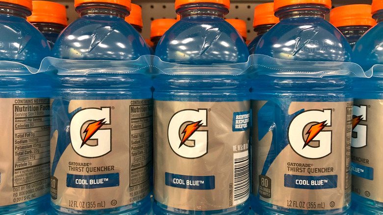 Bottles of blue Gatorade 