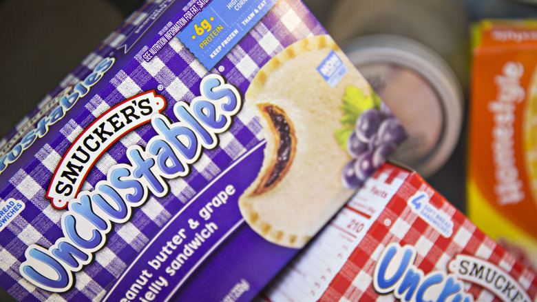 Boxes of Smuckers Uncrustable sandwiches