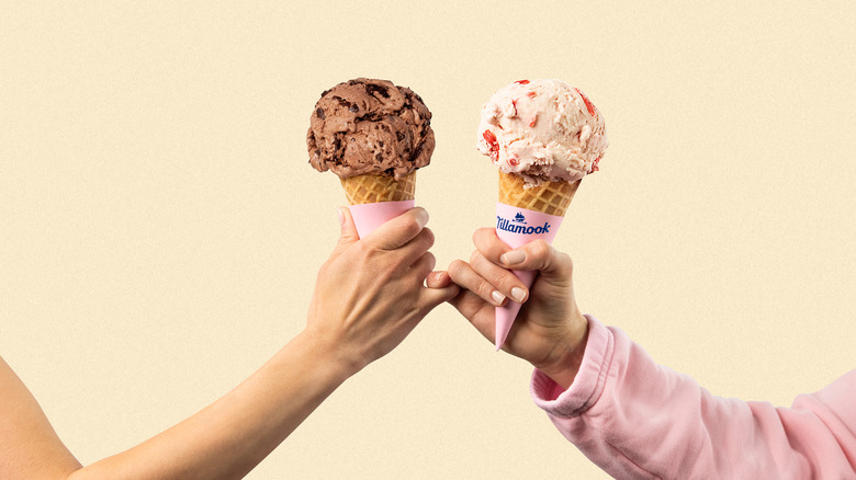 Hands holding Tillamook ice cream cones