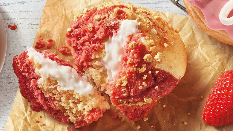 close-up of Tim Hortons strawberry donut