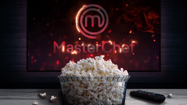 Bowl of Popcorn and Masterchef Logo on Television
