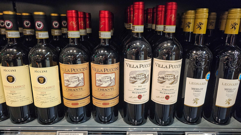 Bottles of wine on shelf