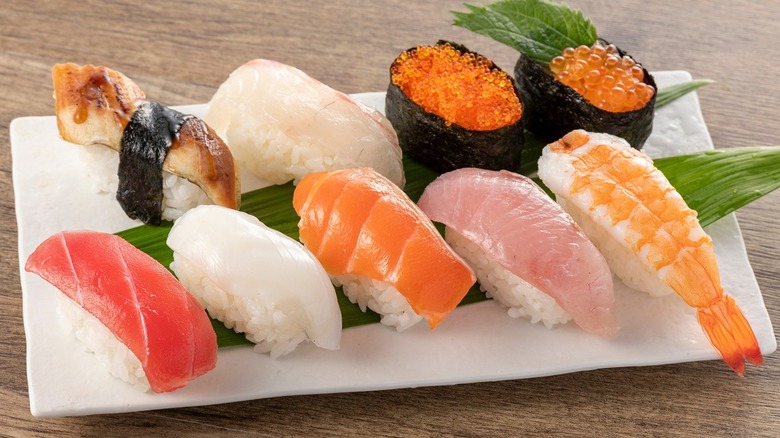 A tray of nigiri sushi