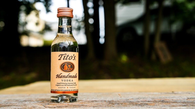 small bottle of tito's vodka