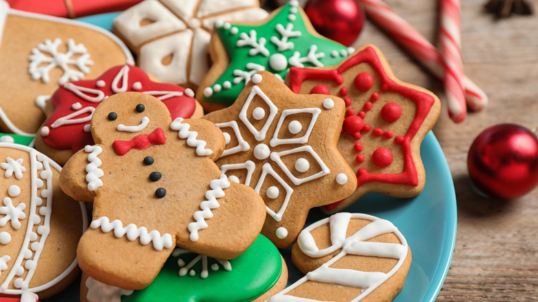 Winter cookies on a blue plate