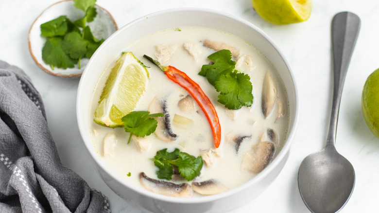 tom kha gai soup in bowl