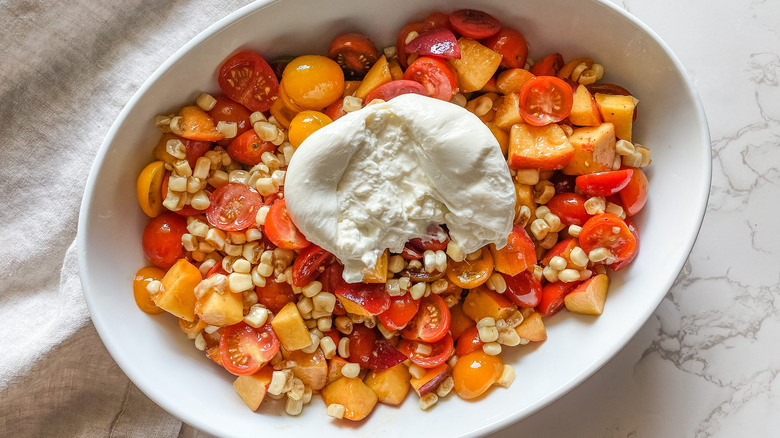 tomato peach buratta salad