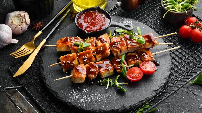Teriyaki meat skewers