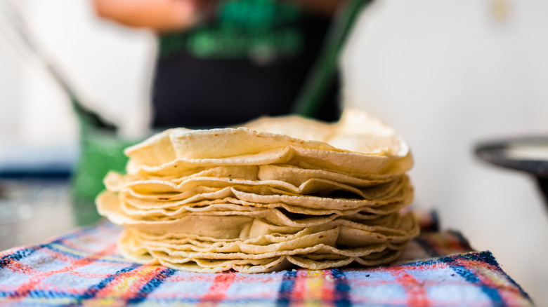 Stack of freshly made corn tortillas