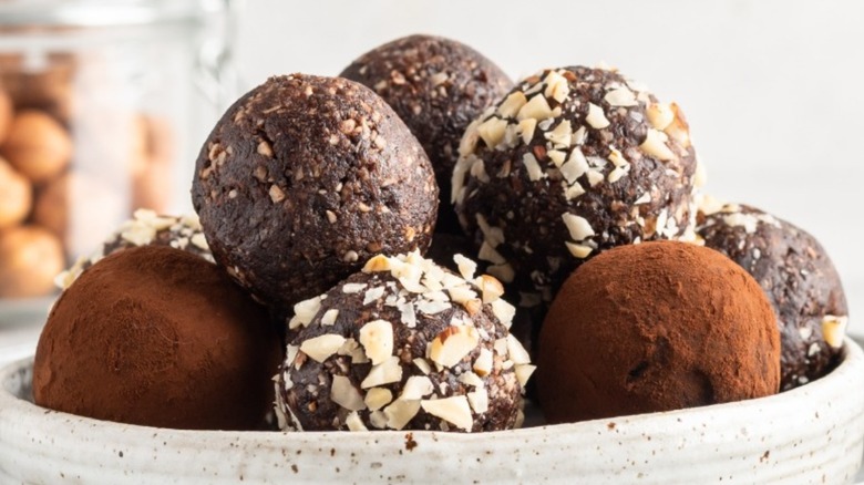 A pile of chocolate truffles