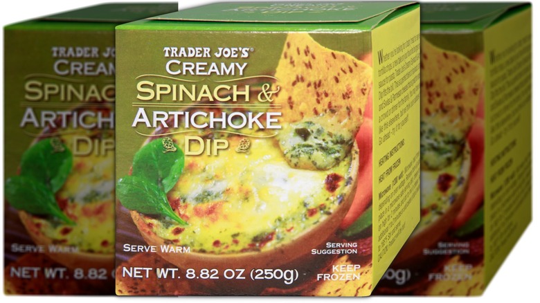 Box of prepackaged spinach and artichoke dip