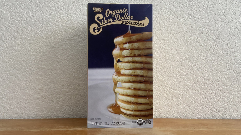 Trader Joe's Organic Silver Dollar Pancakes box on table