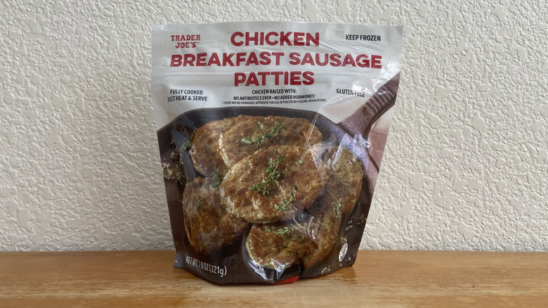 Trader Joe's Chicken Breakfast Sausage Patties bag on table