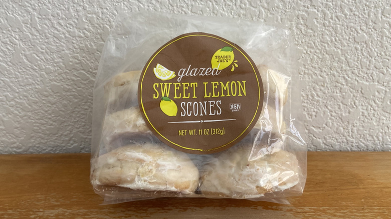 Trader Joe's Glazed Sweet Lemon Scones package on table