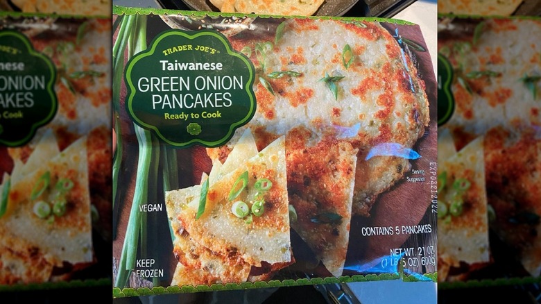 Closeup of green onion pancake package