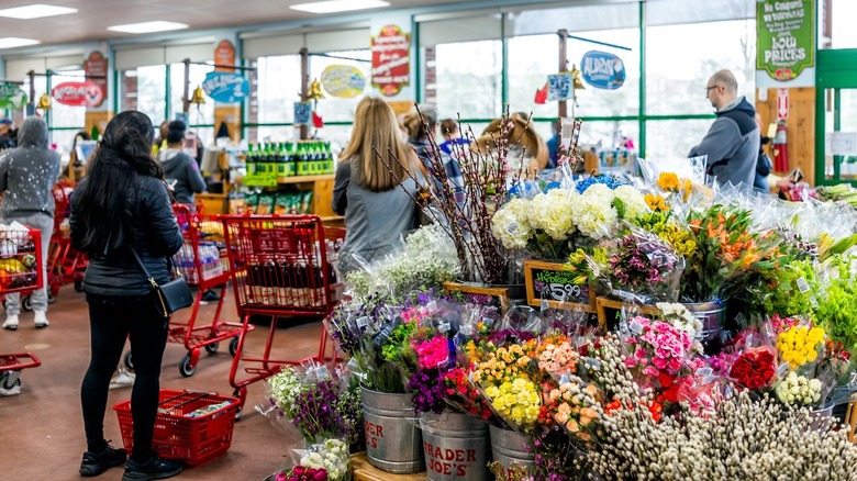 Trader Joe's flower section next to checkout line