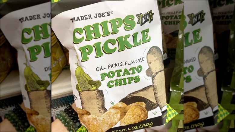 Bowl of Trader Joe's chips in a pickle bag