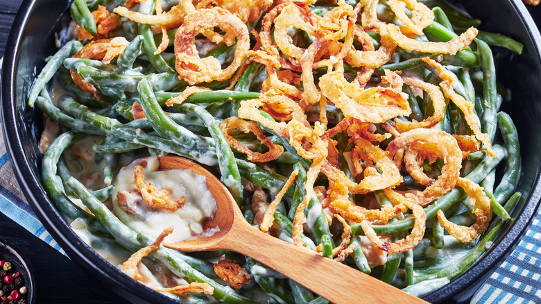 Green bean casserole with onions